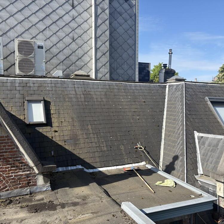 Démoussage et nettoyage d'un toit à Quimper (photo avant)